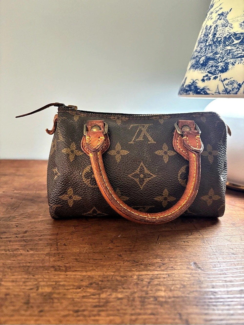 Louis Vuitton Monogram Mini HL Speedy Satchel Bag Brown Vachetta